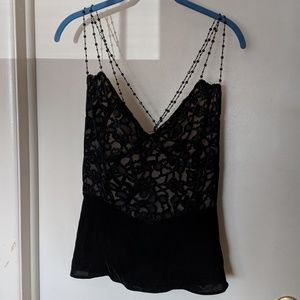 Velvet beaded strap top